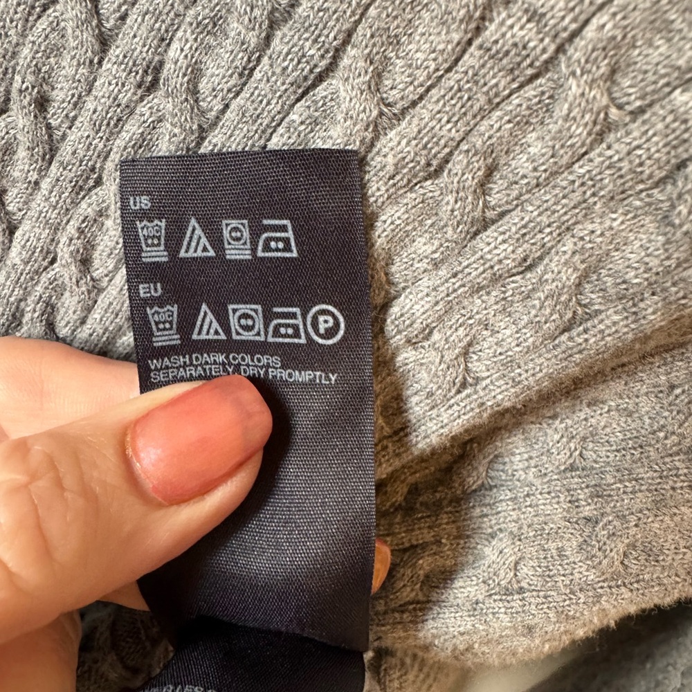 TOMMY HILFIGER Gray Cable Knit PIMA COTTON Sweater LARGE #9 - Picture 6 of 8